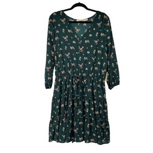 Liberty Love Green Floral V Neck Long Sleeve Dress